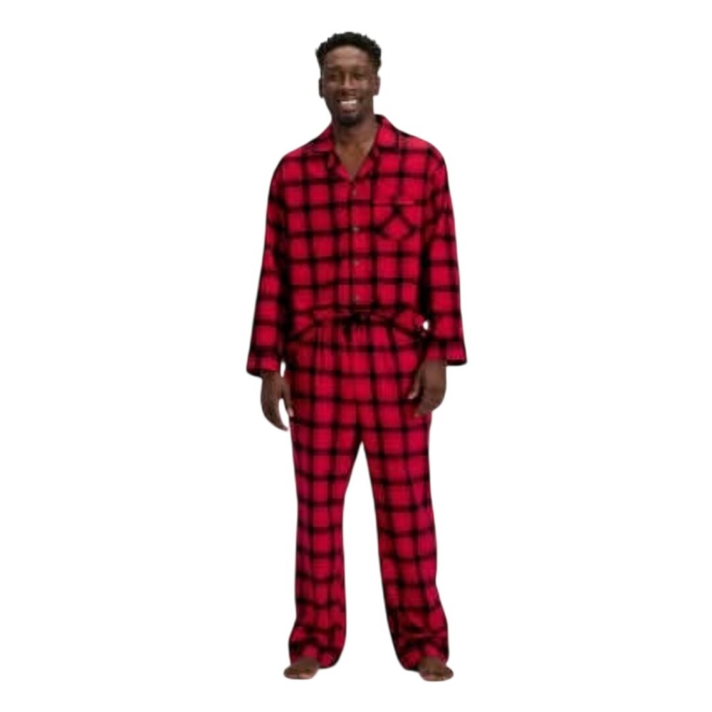 Wondershop Men's Red Black Plaid 2-Piece Long Sleeve Family Sleep Set Size L